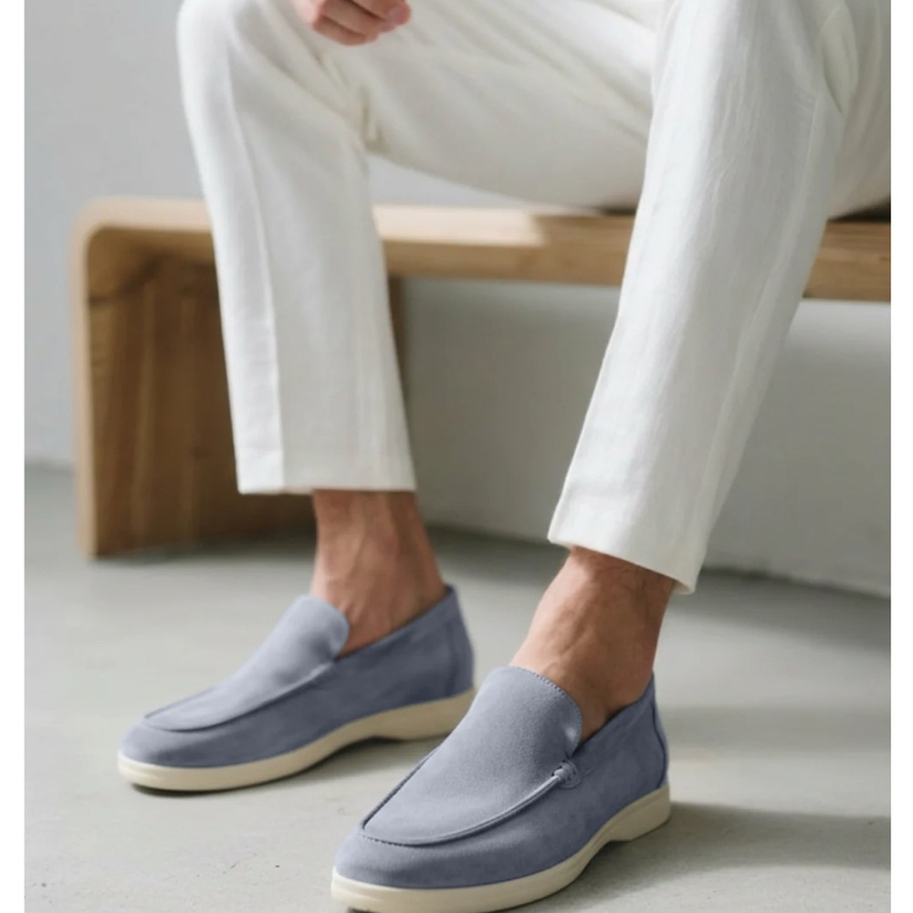 Elegant Men's Blue Suede Slip-On Loafers
